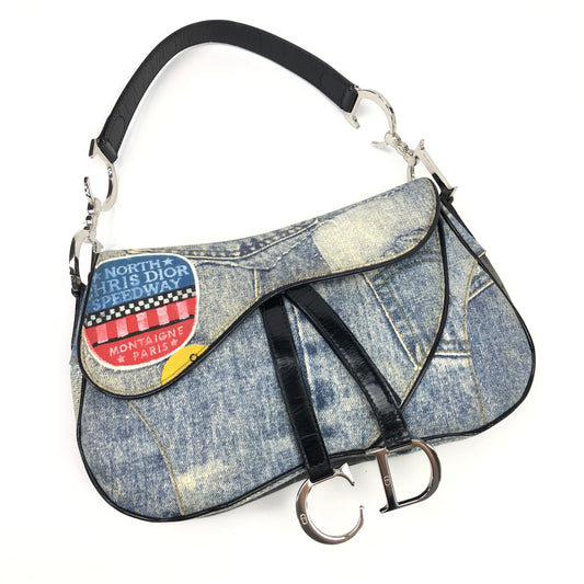 CHRISTIAN DIOR DENIM DOUBLE SADDLE BAG