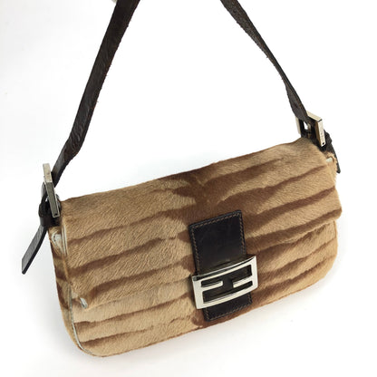 FENDI CALF HAIR BAGUETTE SHOULDER BAG