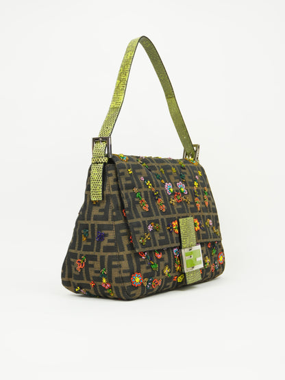 FENDI MAMA BEADED BAGUETTE WITH LIZARD TRIM