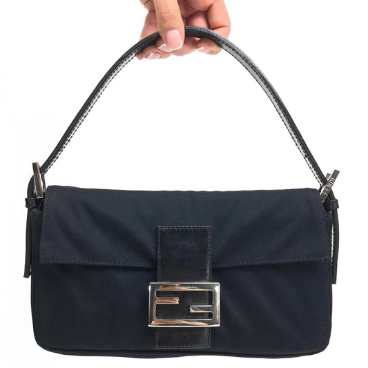 FENDI JERSEY BAGUETTE SHOULDER BAG IN BLACK