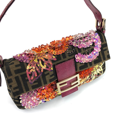 FENDI BEADED BAGUETTE BAG WITH EXOTIC LIZARD DETAILING