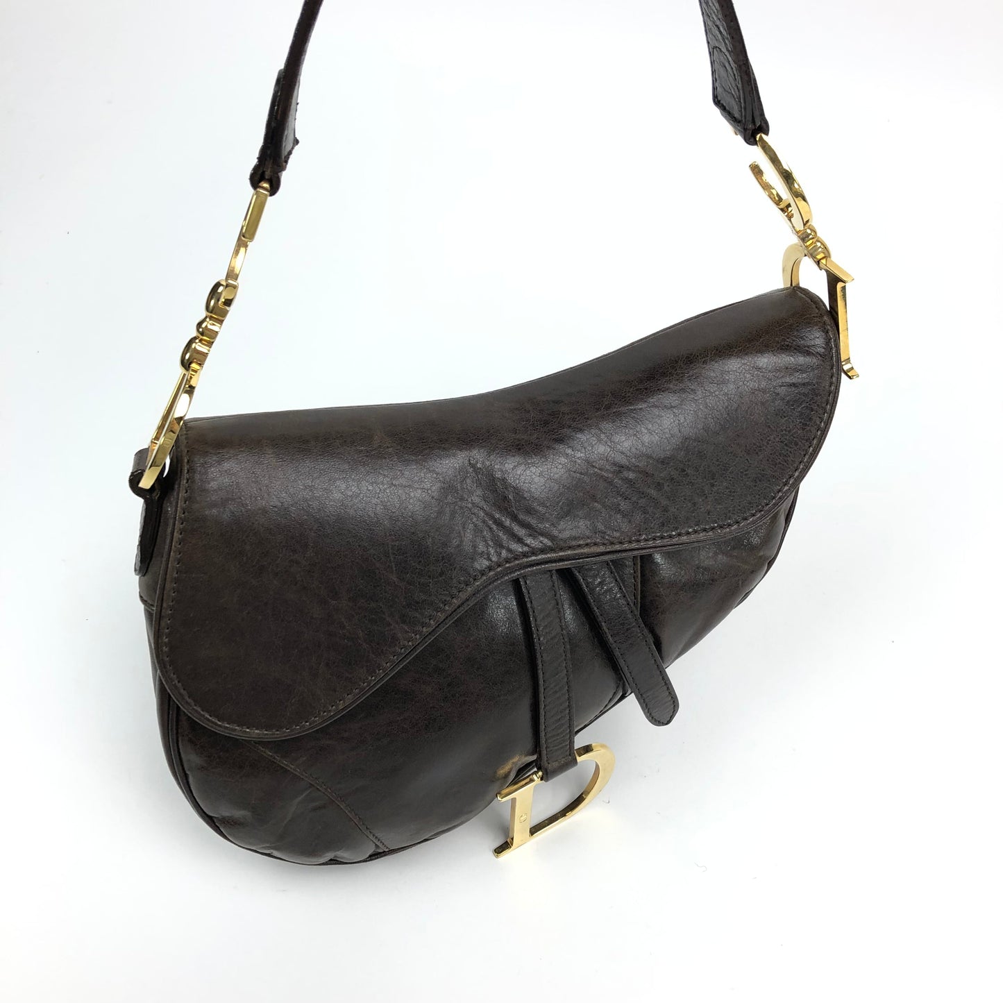 CHRISTIAN DIOR BROWN LEATHER SADDLE BAG