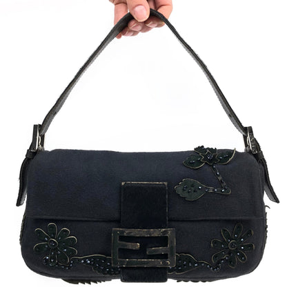 FENDI BAGUETTE WITH CALF HAIR AND BEADED DETAILING