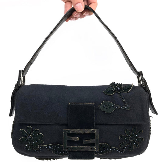 FENDI BAGUETTE WITH CALF HAIR AND BEADED DETAILING