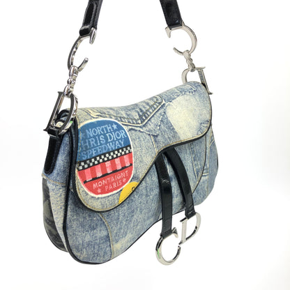 CHRISTIAN DIOR DENIM DOUBLE SADDLE BAG