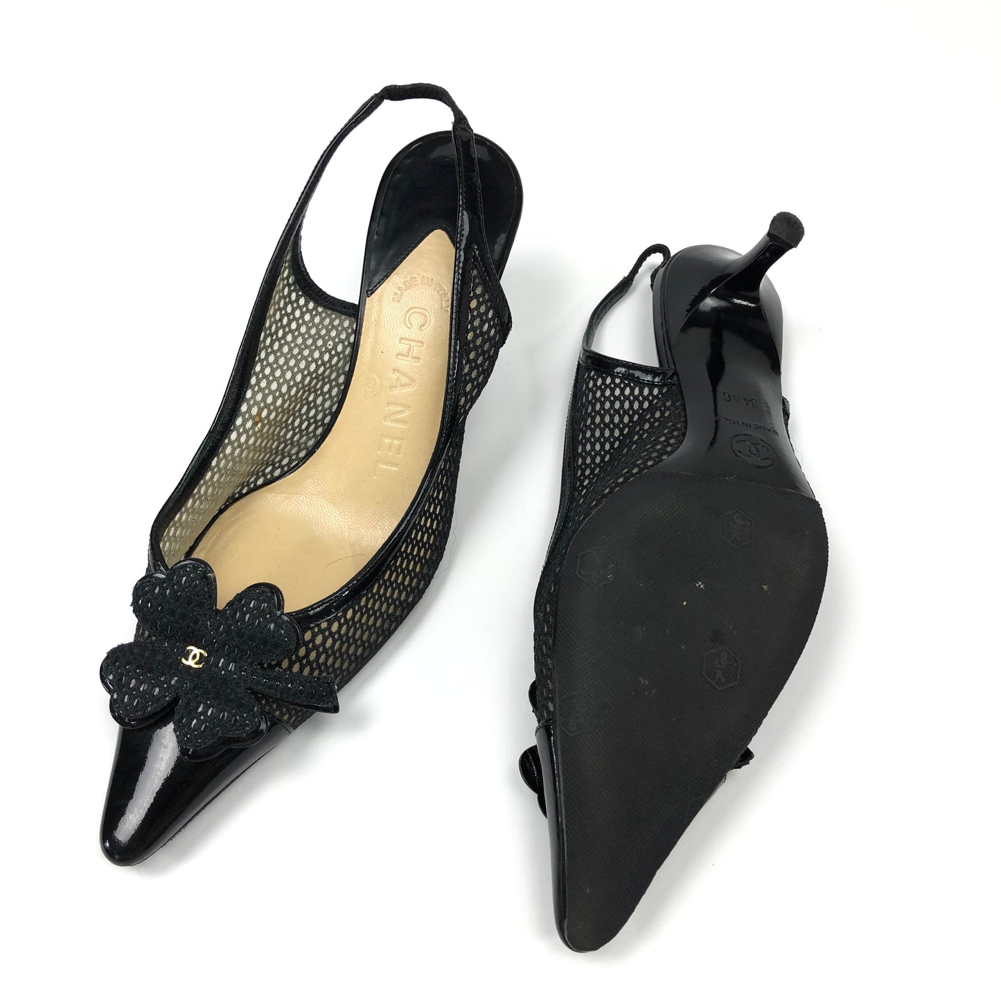 CHANEL LOGO SLING-BACK MULE HEELS