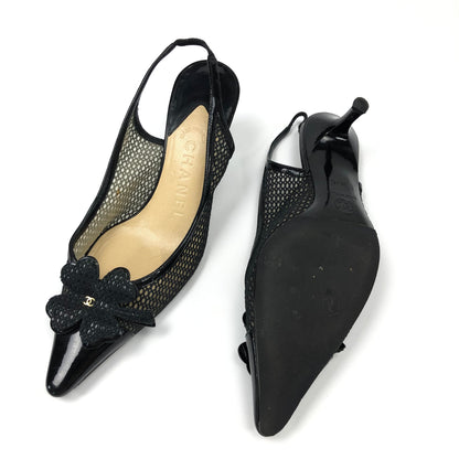 CHANEL LOGO SLING-BACK MULE HEELS