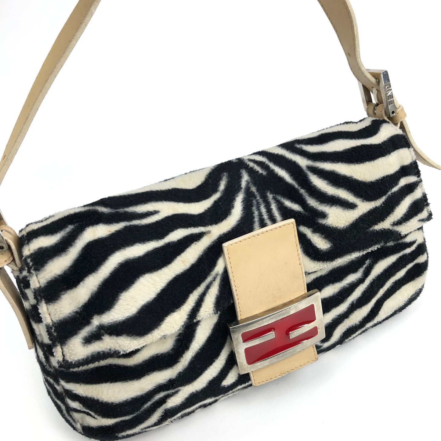 FENDI FLUFFY ZEBRA BAGUETTE SHOULDER BAG