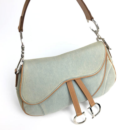 CHRISTIAN DIOR DENIM DOUBLE SADDLE BAG