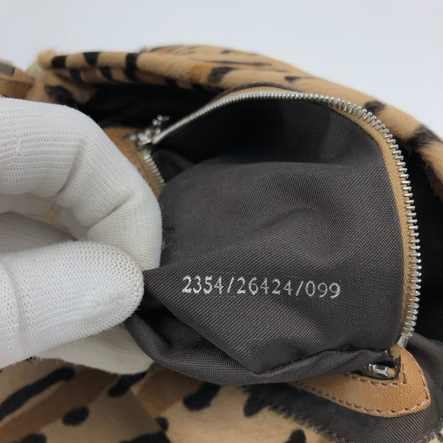 FENDI LEOPARD CALF HAIR BAGUETTE SHOULDER BAG