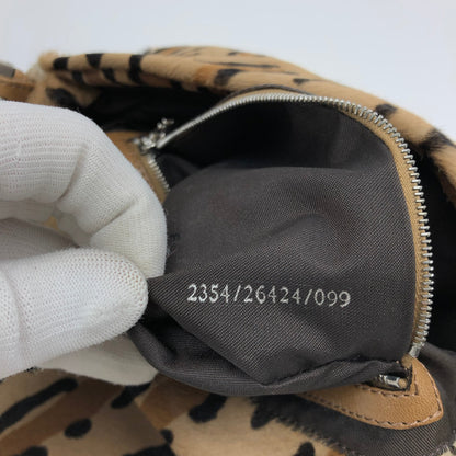 FENDI LEOPARD CALF HAIR BAGUETTE SHOULDER BAG