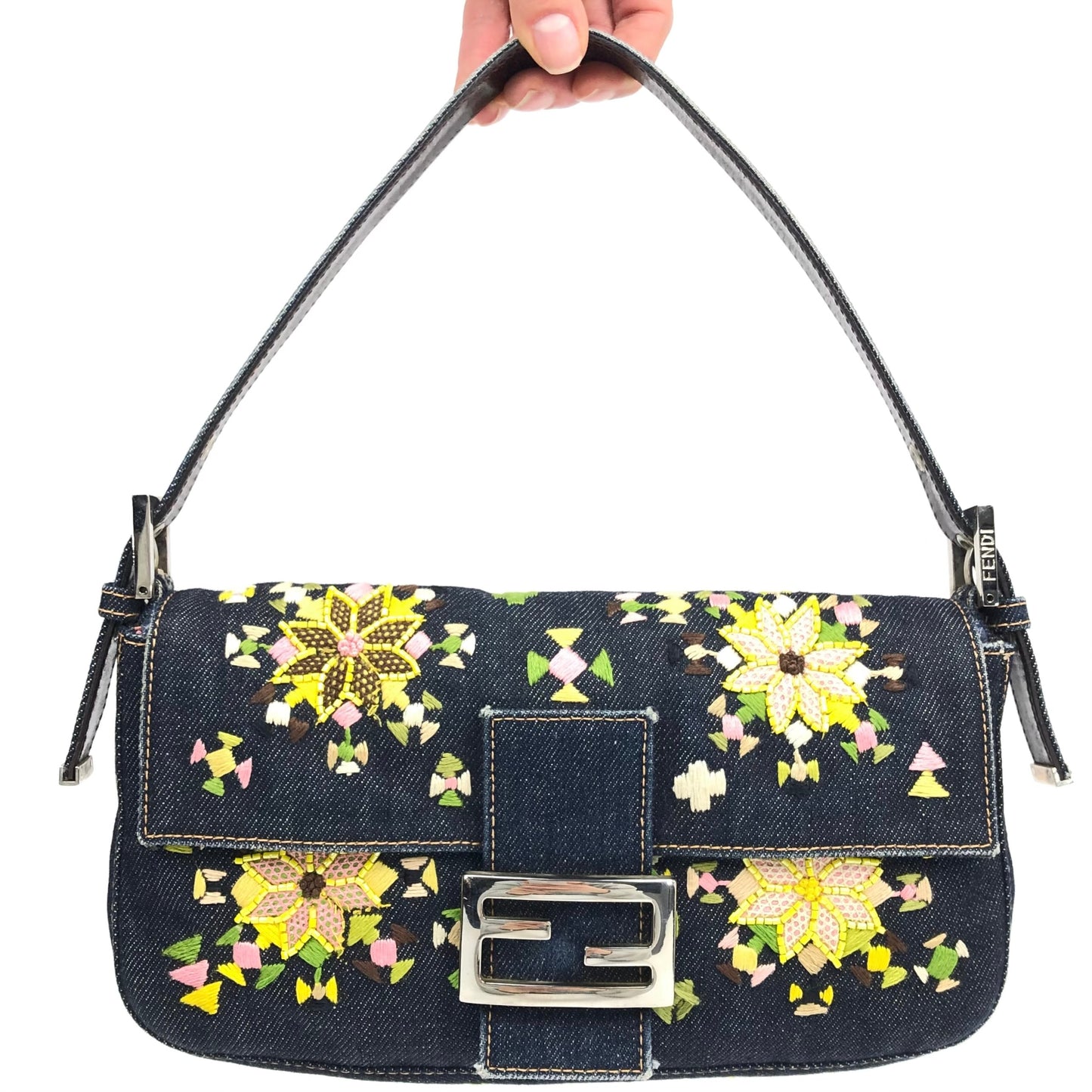 FENDI BEADED DENIM BAGUETTE