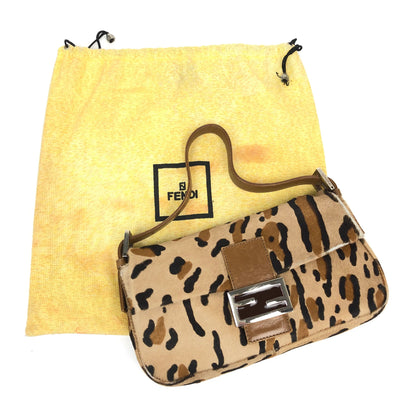 FENDI LEOPARD CALF HAIR BAGUETTE SHOULDER BAG