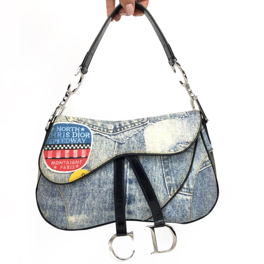 CHRISTIAN DIOR DENIM DOUBLE SADDLE BAG