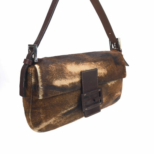 FENDI CALF HAIR BAGUETTE BAG