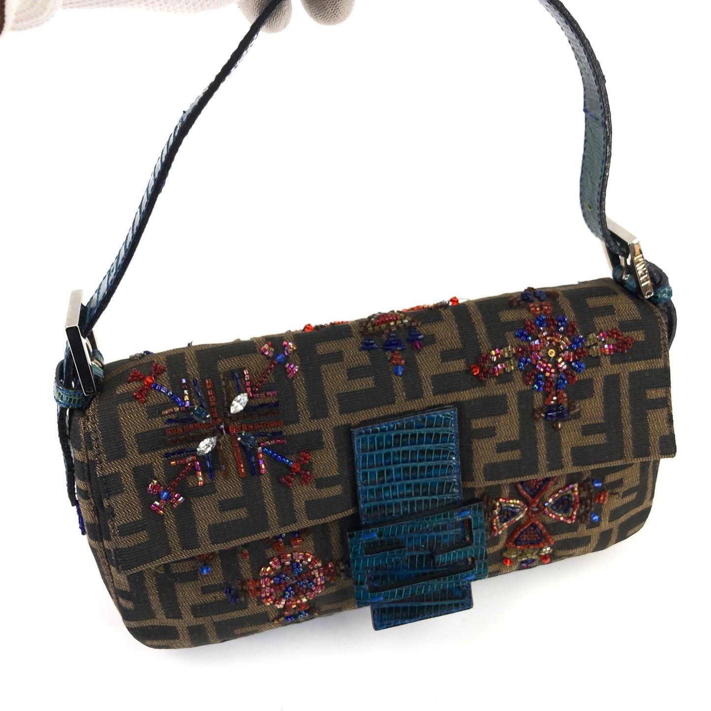 FENDI ZUCCA BEADED BAGUETTE BAG