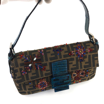 FENDI ZUCCA BEADED BAGUETTE BAG