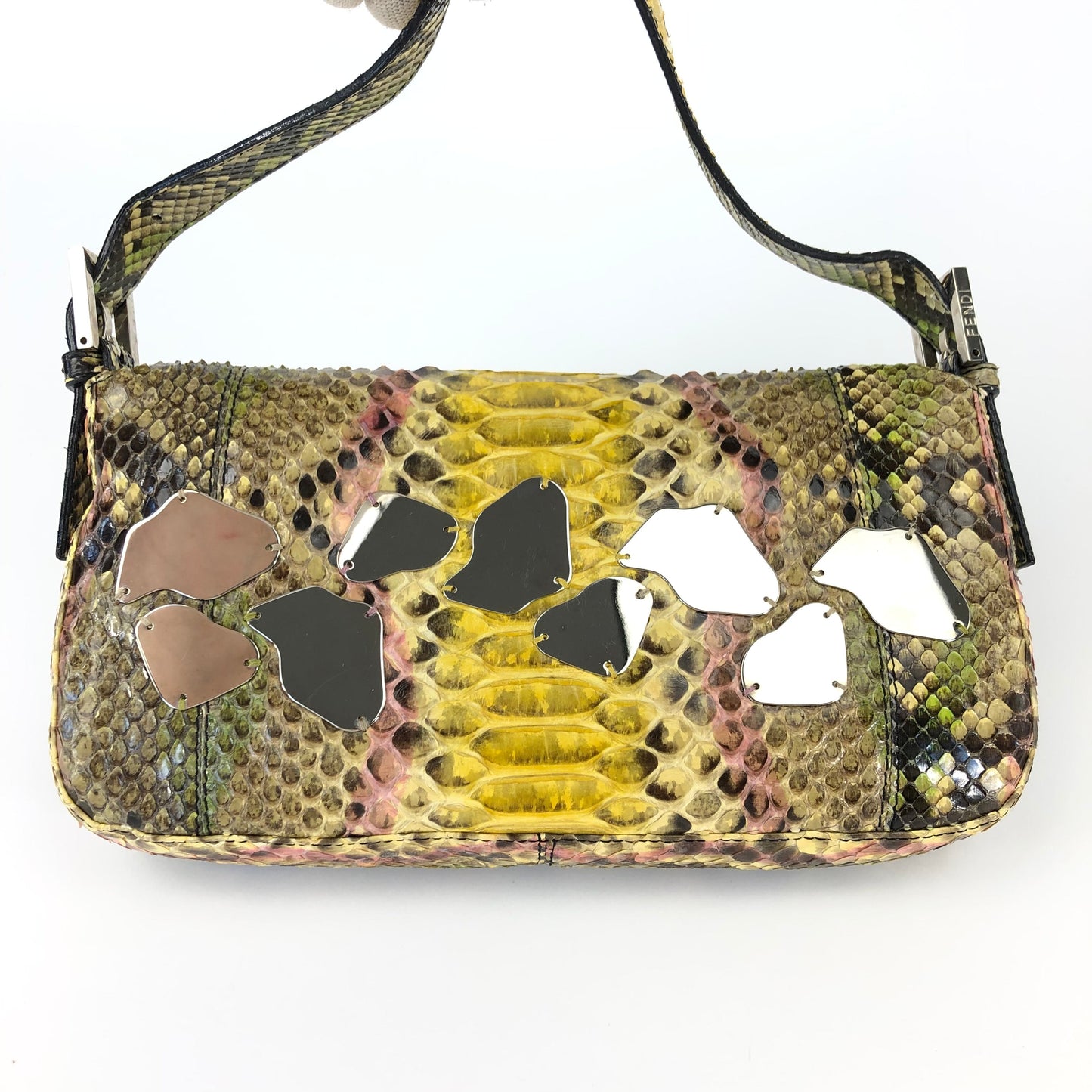 FENDI MULTI COLOUR PYTHON SNAKESKIN BAGUETTE BAG WITH METAL/MIRROR DETAILING
