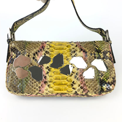 FENDI MULTI COLOUR PYTHON SNAKESKIN BAGUETTE BAG WITH METAL/MIRROR DETAILING