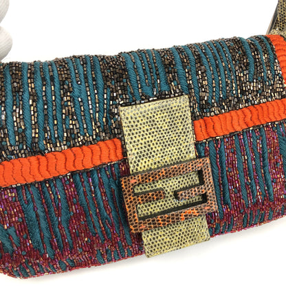 FENDI BEADED BAGUETTE BAG WITH EXOTIC LIZARD DETAILING
