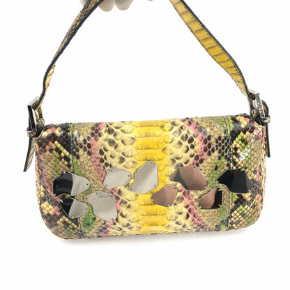 FENDI MULTI COLOUR PYTHON SNAKESKIN BAGUETTE SHOULDER BAG WITH METAL/MIRROR DETAILING