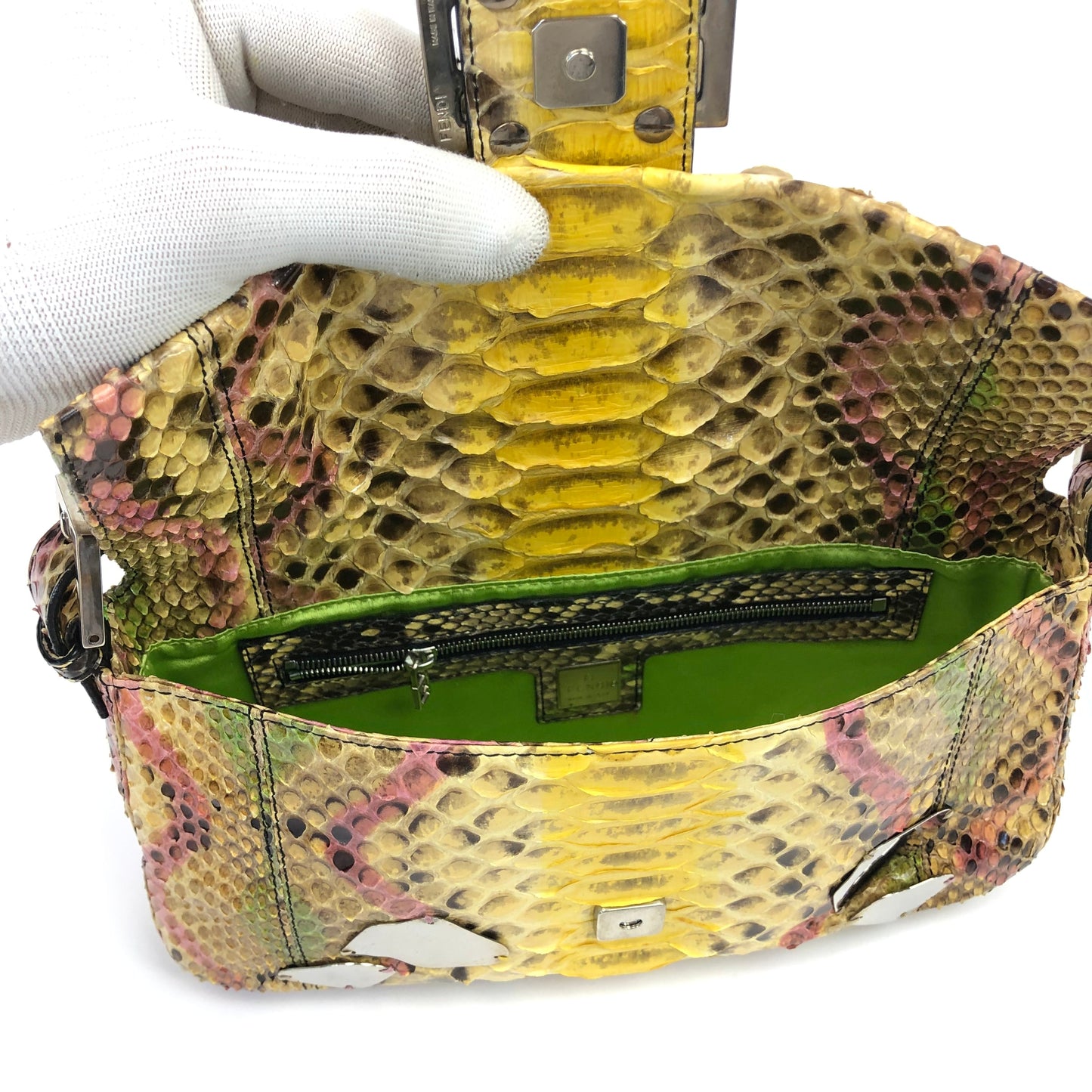 FENDI MULTI COLOUR PYTHON SNAKESKIN BAGUETTE BAG WITH MIRROR DETAILING