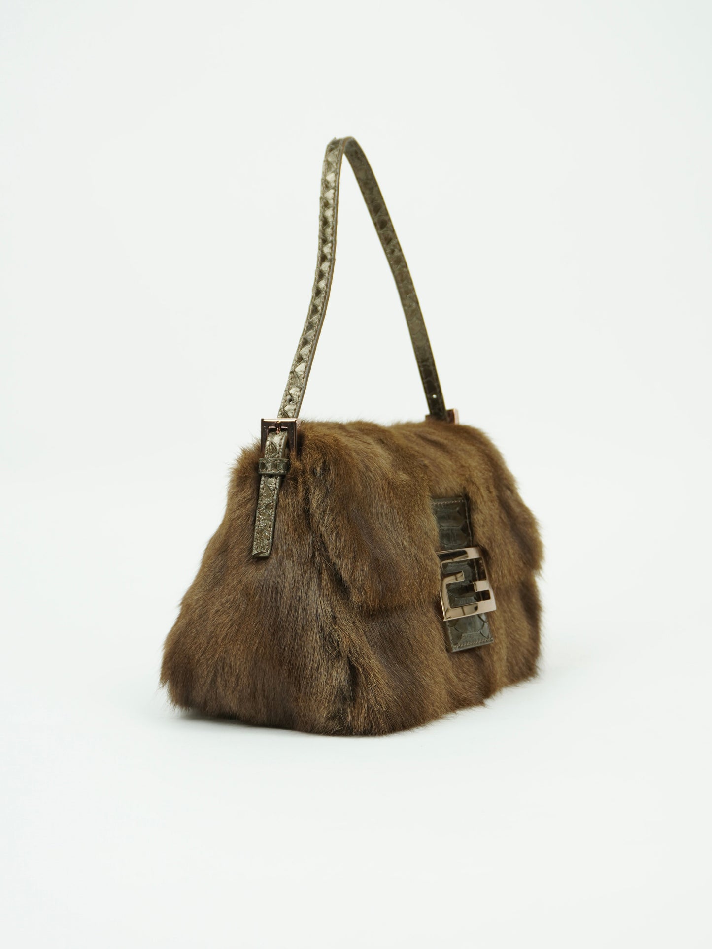 FENDI FUR BAGUETTE WITH SNAKESKIN TRIM