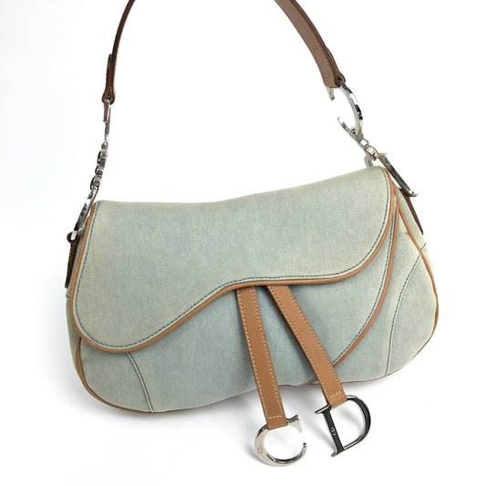 CHRISTIAN DIOR DENIM DOUBLE SADDLE BAG