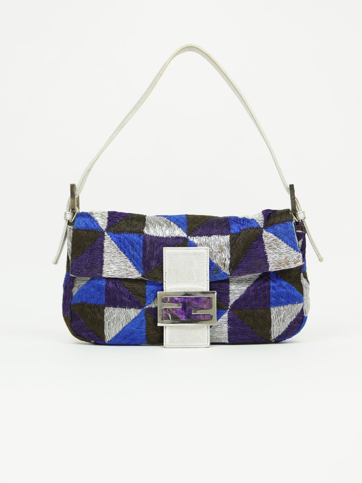 FENDI GEOMETRIC EMBROIDERED BAGUETTE WITH MARBLE BUCKLE
