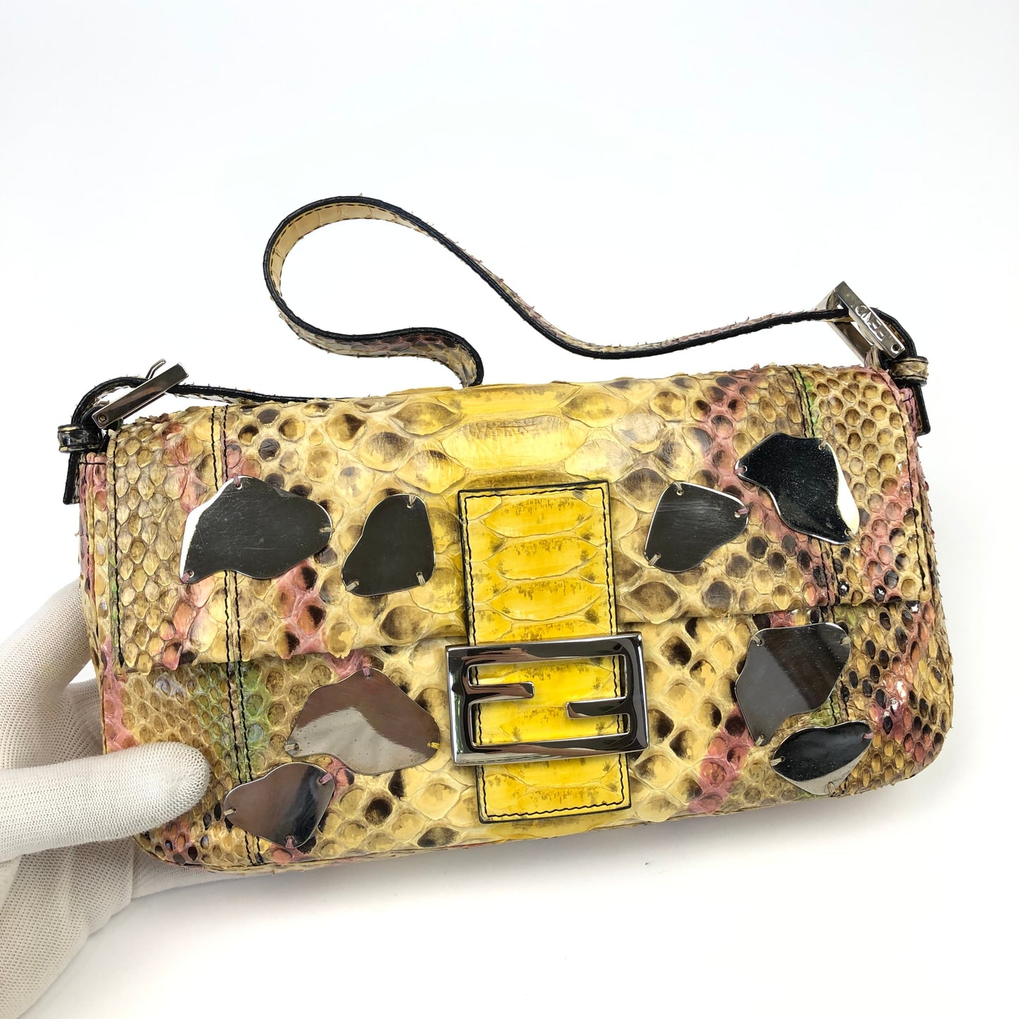 FENDI MULTI COLOUR PYTHON SNAKESKIN BAGUETTE BAG WITH MIRROR DETAILING