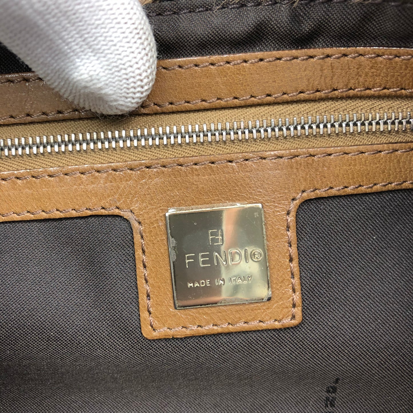 FENDI LEOPARD CALF HAIR BAGUETTE SHOULDER BAG