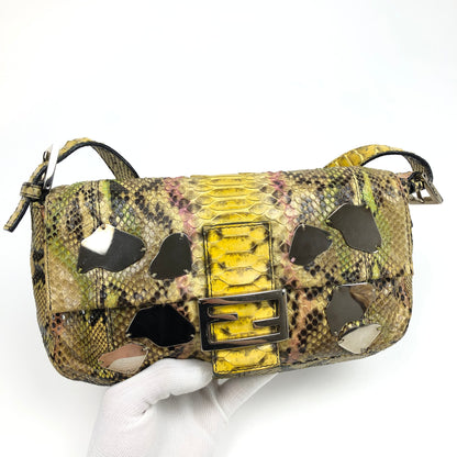 FENDI MULTI COLOUR PYTHON SNAKESKIN BAGUETTE SHOULDER BAG WITH METAL/MIRROR DETAILING