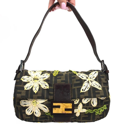FENDI MONOGRAM BAGUETTE SHOULDER BAG WITH FLOWER DETAILING