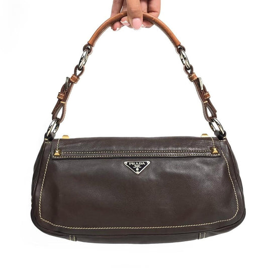 PRADA LEATHER SHOULDER BAG