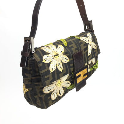 FENDI MONOGRAM BAGUETTE SHOULDER BAG WITH FLOWER DETAILING